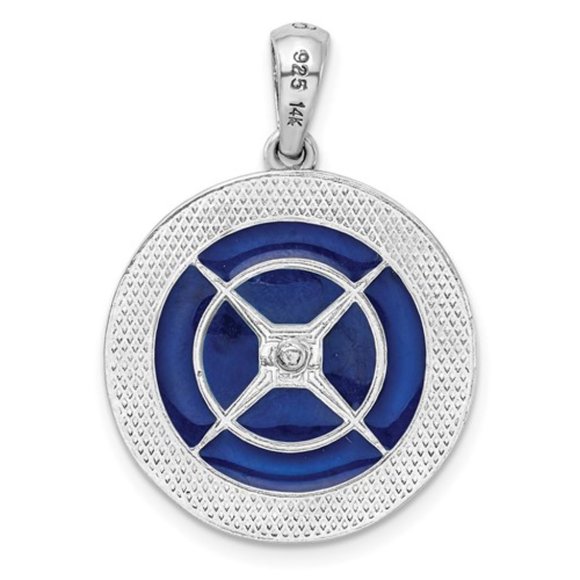 925 Sterling Silver Blue Enameled Compass Pendant with 14k Gold Moving Needle - Picture 4 of 4
